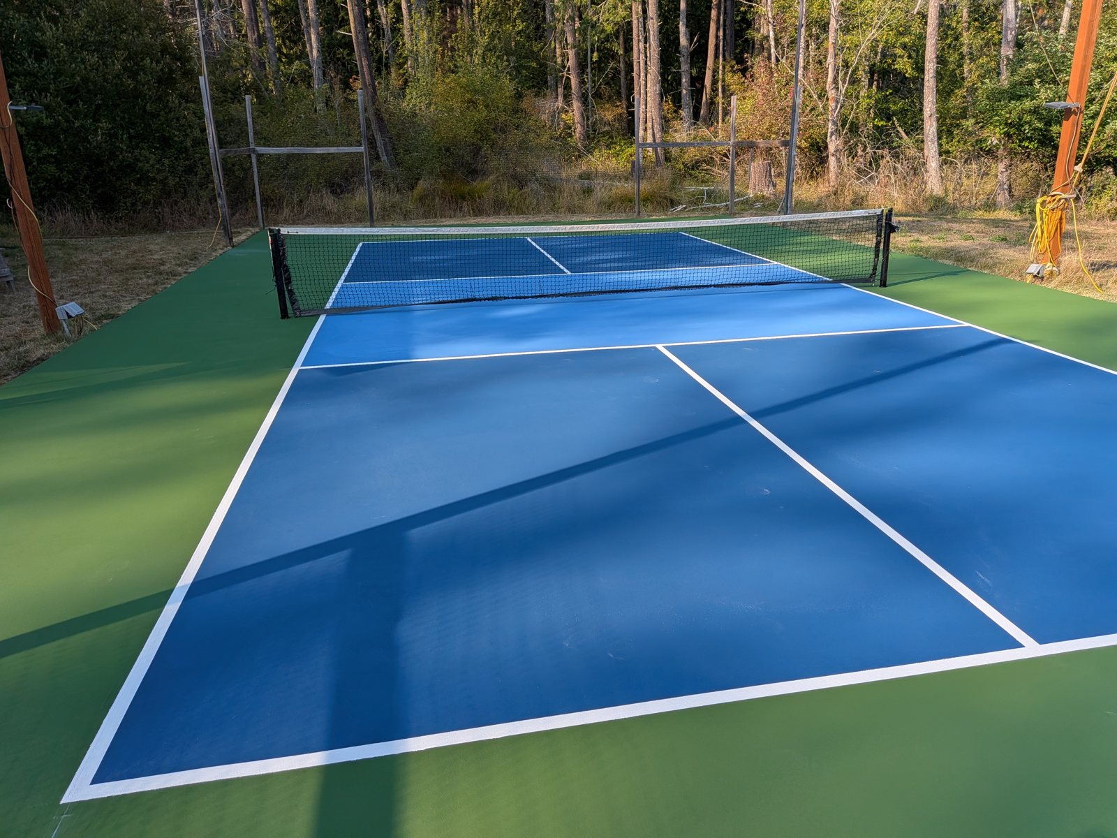 Freshly resurfaced and striped pickleball court